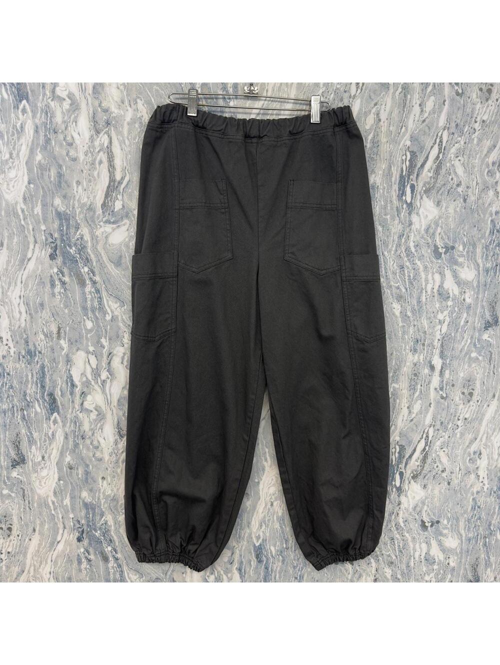 Indie Boho Minimalist Lagenlook Casual Black Cargo Pants (S)